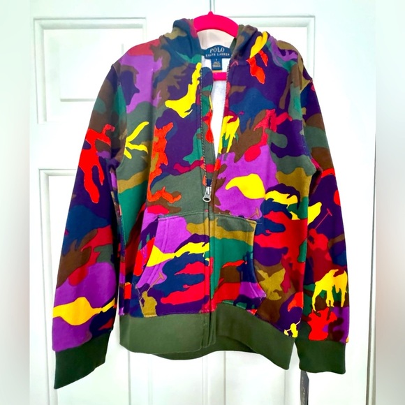 Polo by Ralph Lauren NWT Sz 7 Pony Colorful Camo Double-Knit Full Zip Hoodie - Picture 4 of 5